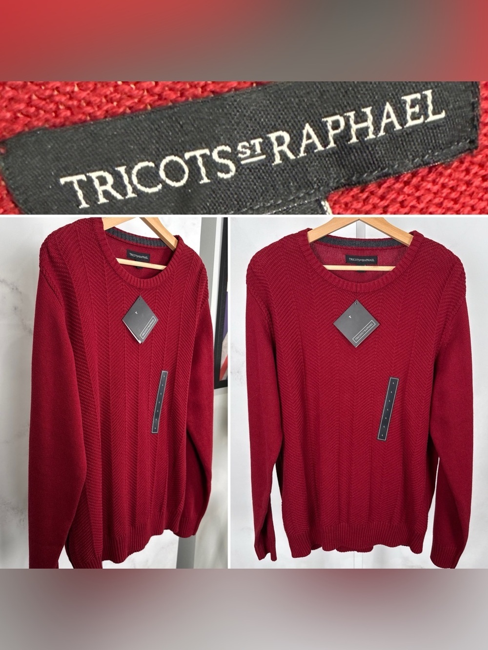 TRICOTS ST RAPHAEL RED LONG SLEEVE PULLOVER SWEATER L 100% Cotton NEW $70